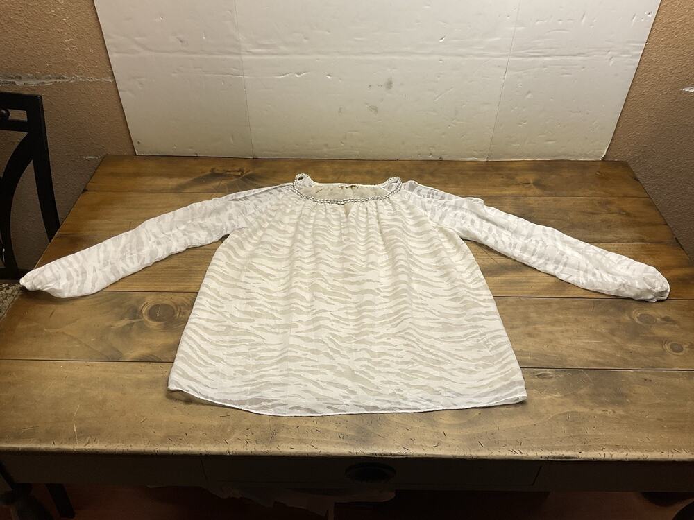 Ramy Brook Cold Shoulder Blouse Vanilla Zebra Long Sleeve Chain Detail Size M